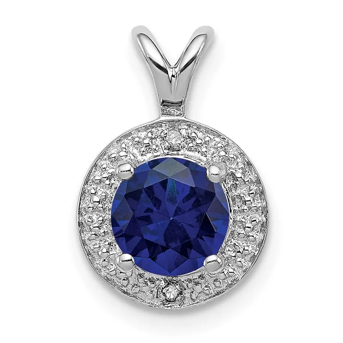 TreasureFineJewelers Sterling Silver Rhodiumplated Diam Created Sapphire Pendant Necklaces TreasureFineJewelers Sterling Silver Rhodiumplated Diam Created Sapphire Pendant Necklaces