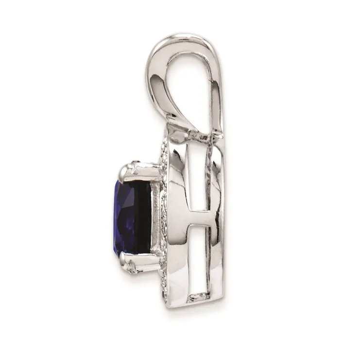 TreasureFineJewelers Sterling Silver Rhodiumplated Diam Created Sapphire Pendant Necklaces