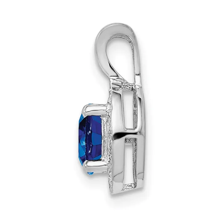 TreasureFineJewelers Sterling Silver Rhodiumplated Diam Created Sapphire Pendant Necklaces