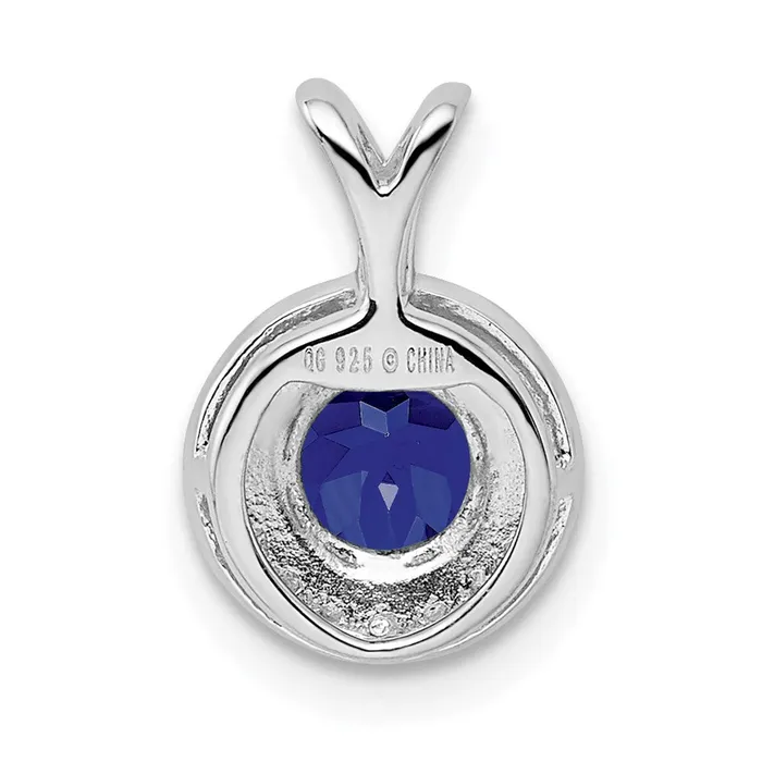 TreasureFineJewelers Sterling Silver Rhodiumplated Diam Created Sapphire Pendant Necklaces