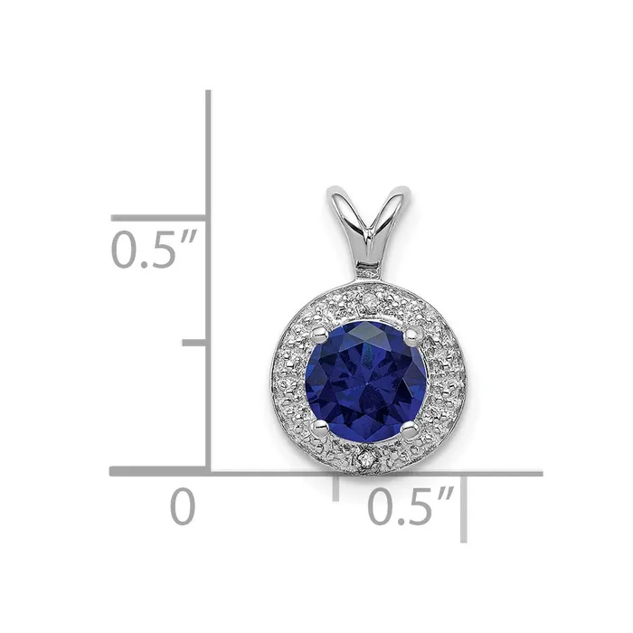 TreasureFineJewelers Sterling Silver Rhodiumplated Diam Created Sapphire Pendant Necklaces