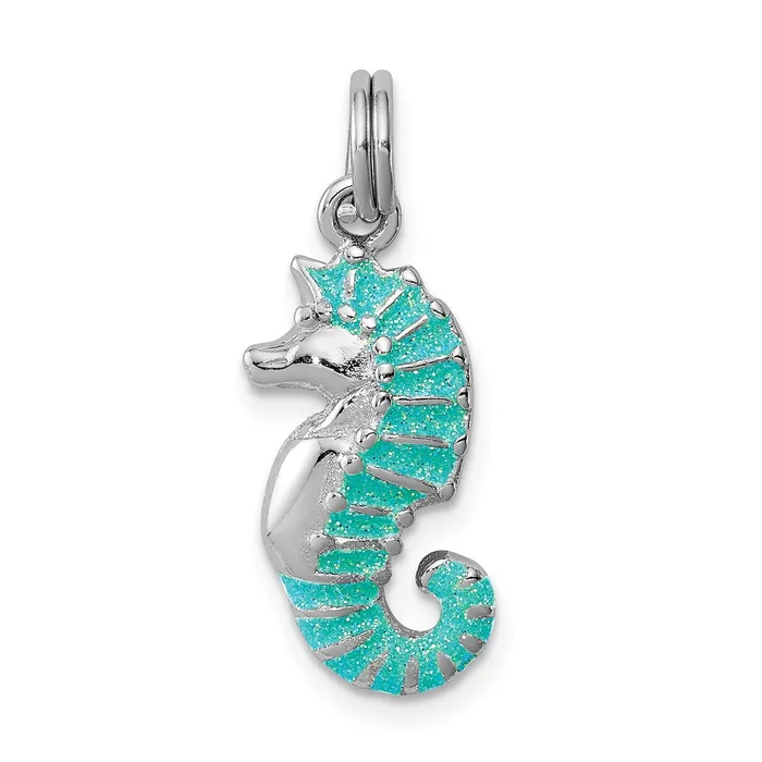TreasureFineJewelers Sterling Silver Rhodiumplated Green Glitter Enamel Seahorse Charm Rings TreasureFineJewelers Sterling Silver Rhodiumplated Green Glitter Enamel Seahorse Charm Rings