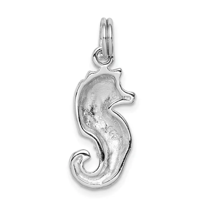 TreasureFineJewelers Sterling Silver Rhodiumplated Green Glitter Enamel Seahorse Charm Rings