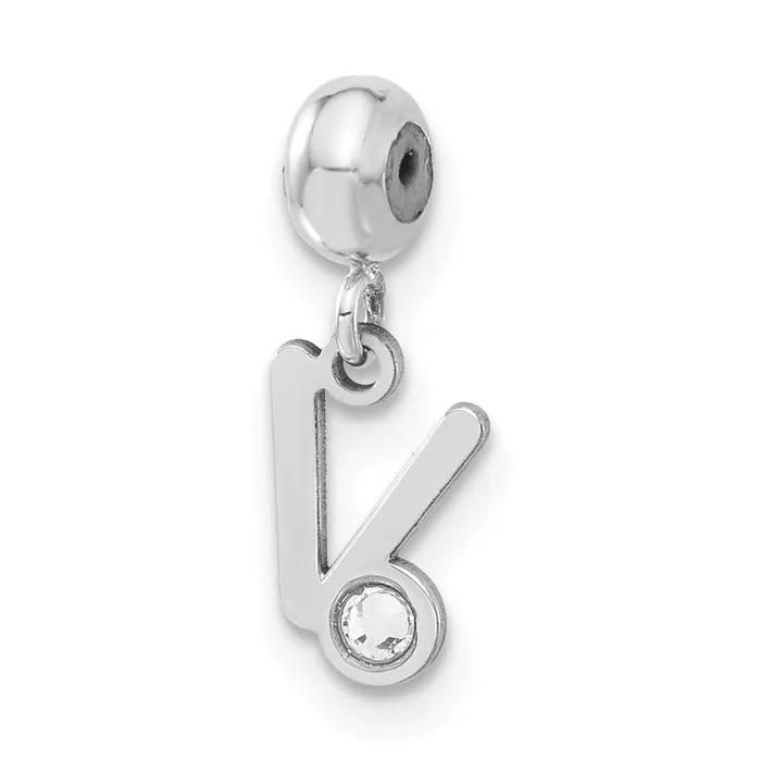 TreasureFineJewelers Sterling Silver Rhodiumplated MeMi Letter V wSwarovski Crystal Charm Rings
