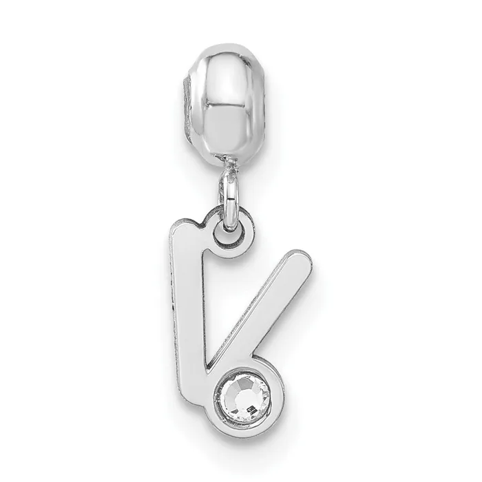 TreasureFineJewelers Sterling Silver Rhodiumplated MeMi Letter V wSwarovski Crystal Charm Rings
