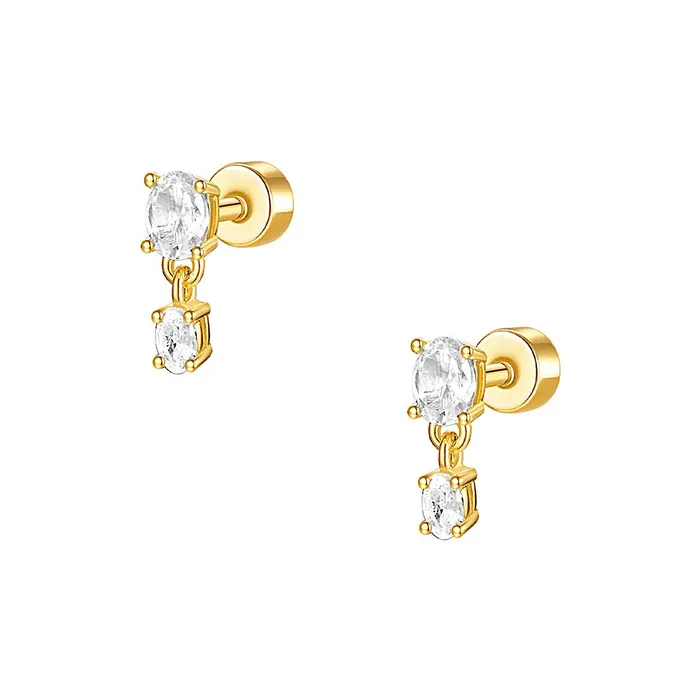 Trendolla Jewelry 925 Silver Double Round CZ Diamond Flat Back Earrings Earrings