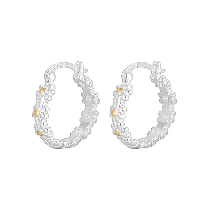 Trendolla Jewelry Earrings 925 Silver Daisy Geometric Huggie Earring