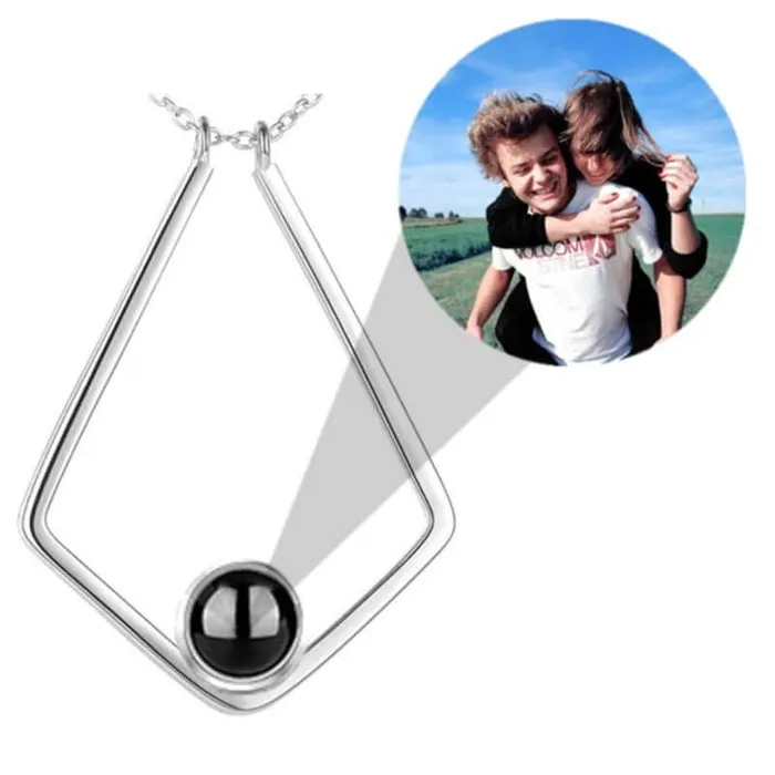 Trendolla Jewelry Necklaces Personalized Vshaped Photo Projection Necklace with Picture Inside