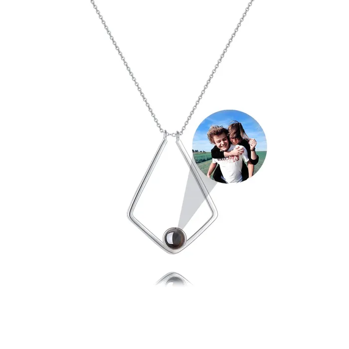 Trendolla Jewelry Necklaces Personalized Vshaped Photo Projection Necklace with Picture Inside