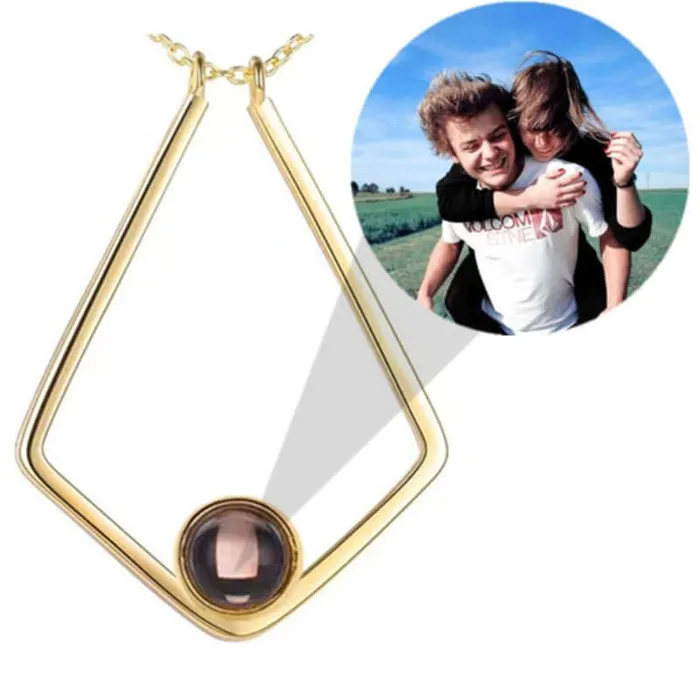 Trendolla Jewelry Necklaces Personalized Vshaped Photo Projection Necklace with Picture Inside