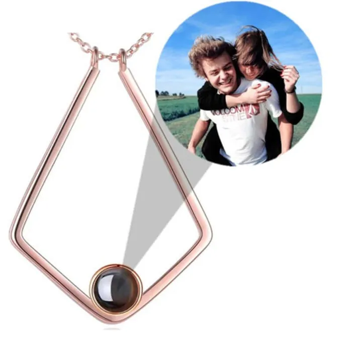 Trendolla Jewelry Necklaces Personalized Vshaped Photo Projection Necklace with Picture Inside