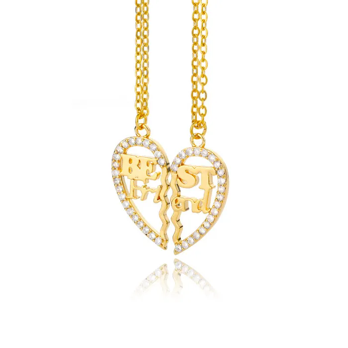 Trendolla Jewelry Necklaces Zircon Stitching Heart Friendship Pendant BFF Necklaces Trendolla Jewelry Necklaces Zircon Stitching Heart Friendship Pendant BFF Necklaces