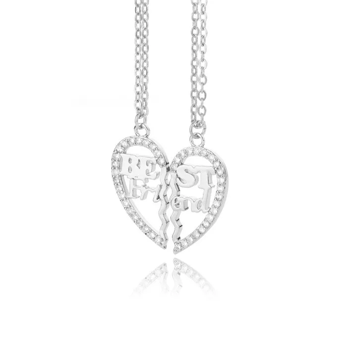 Trendolla Jewelry Necklaces Zircon Stitching Heart Friendship Pendant BFF Necklaces