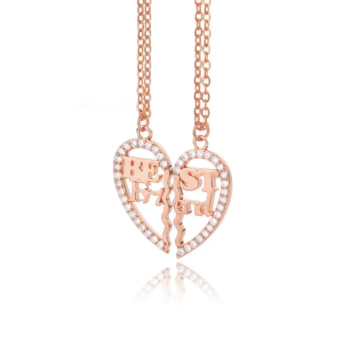 Trendolla Jewelry Necklaces Zircon Stitching Heart Friendship Pendant BFF Necklaces