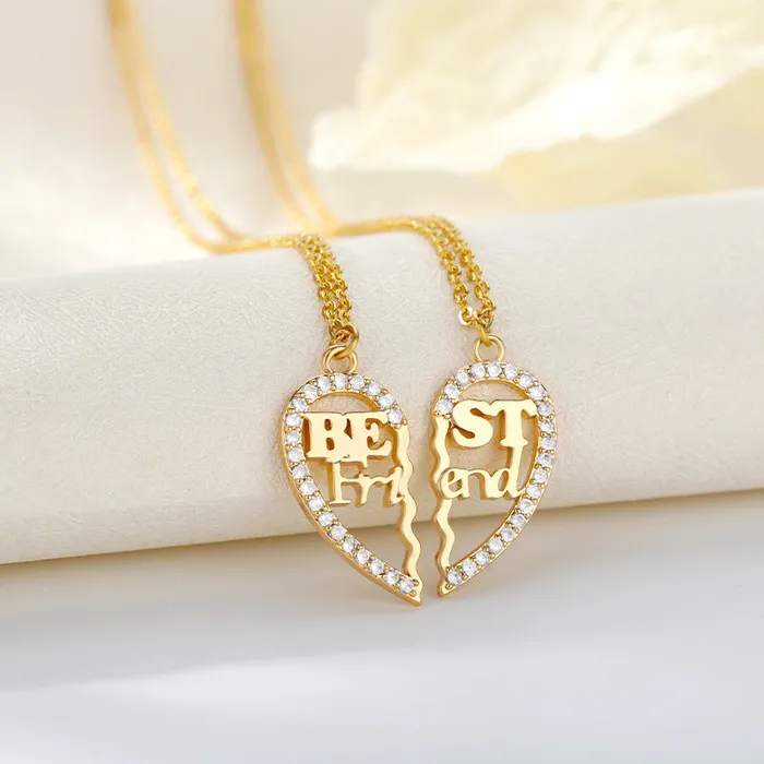 Trendolla Jewelry Necklaces Zircon Stitching Heart Friendship Pendant BFF Necklaces