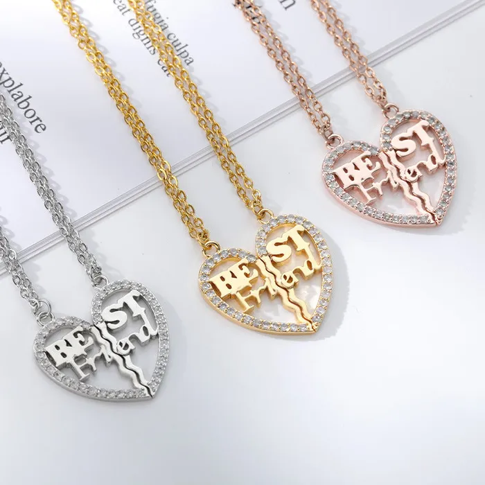 Trendolla Jewelry Necklaces Zircon Stitching Heart Friendship Pendant BFF Necklaces