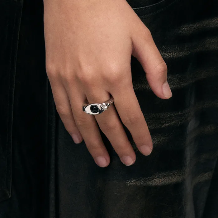Blackheadshop Rings Black Onyx Snake Bone Rotating Ring
