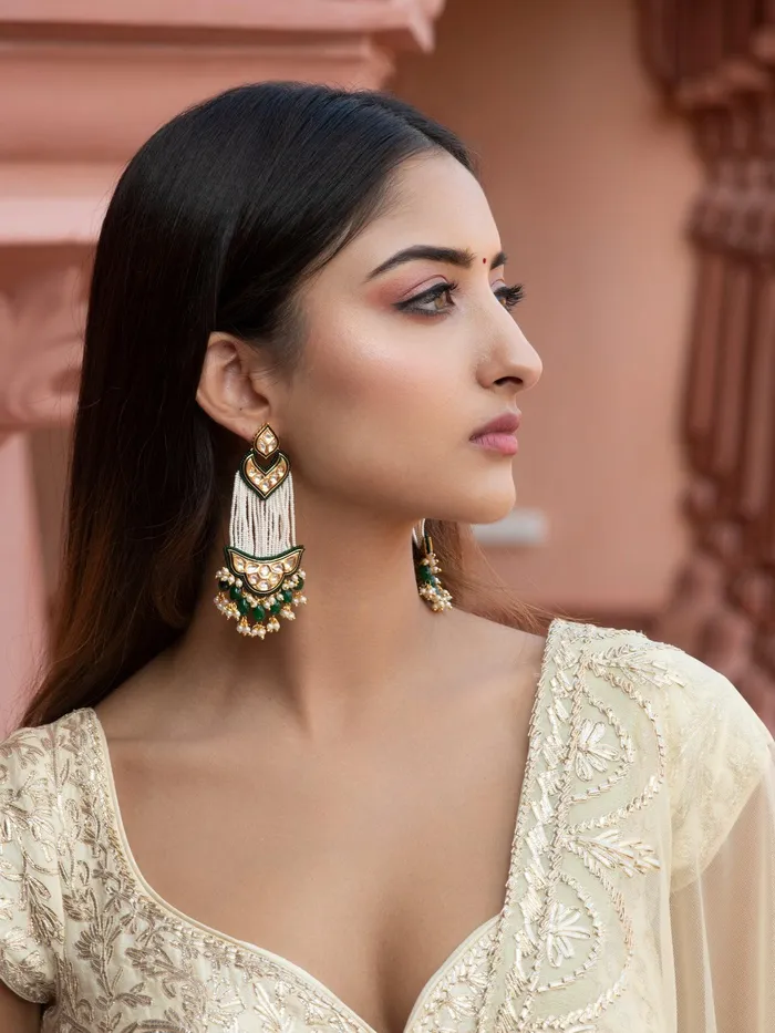 Curio Cottage Bridal Kundan and Pearls Passa Earrings Earrings