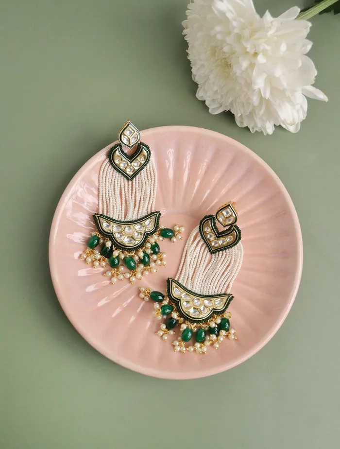 Curio Cottage Bridal Kundan and Pearls Passa Earrings Earrings Curio Cottage Bridal Kundan and Pearls Passa Earrings Earrings