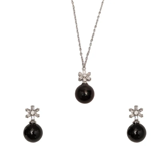 Curio Cottage Necklaces Black Floral Frost Necklace Set with Ring Curio Cottage Necklaces Black Floral Frost Necklace Set with Ring