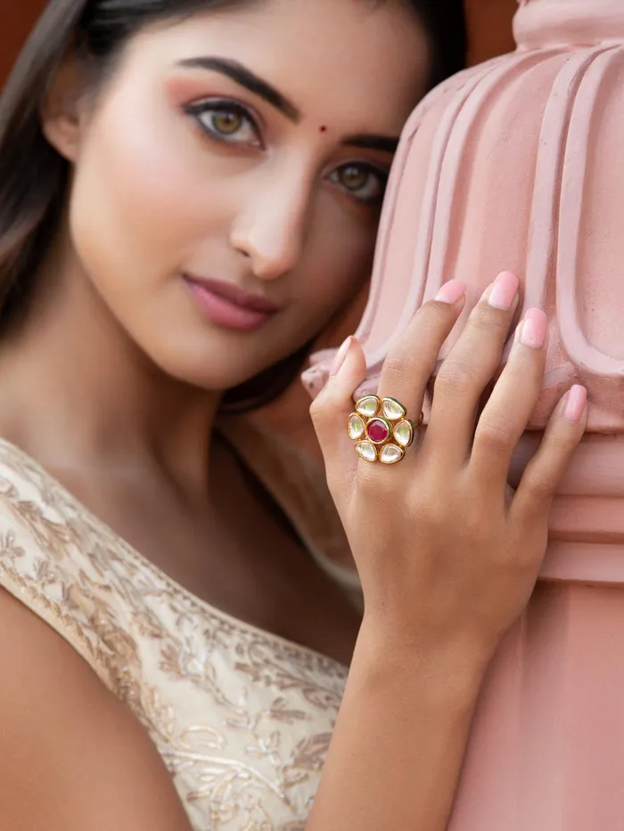 Curio Cottage Rings Bridal Red and Kundan Stone Aster Ring