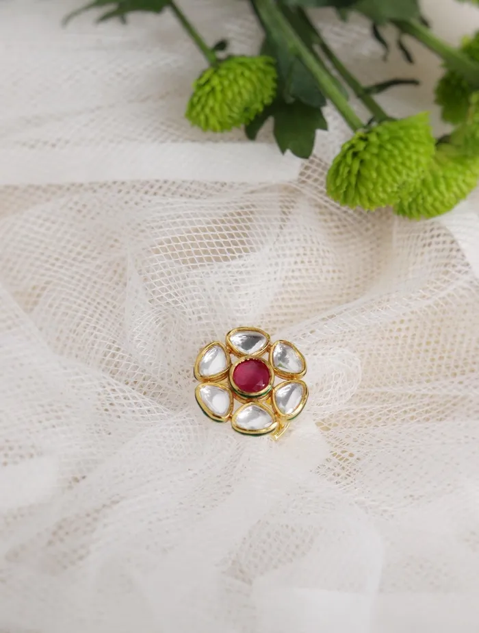 Curio Cottage Rings Bridal Red and Kundan Stone Aster Ring Curio Cottage Rings Bridal Red and Kundan Stone Aster Ring