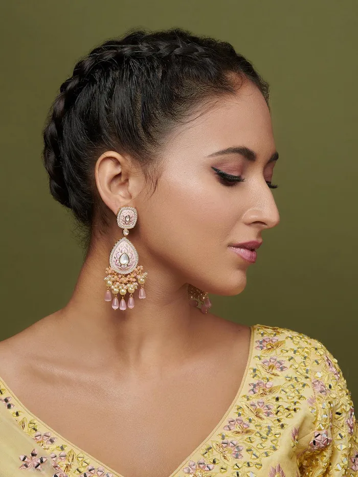 Earrings The Bridal Edit Pastel Pink Kundan Dangler Earrings Curio Cottage