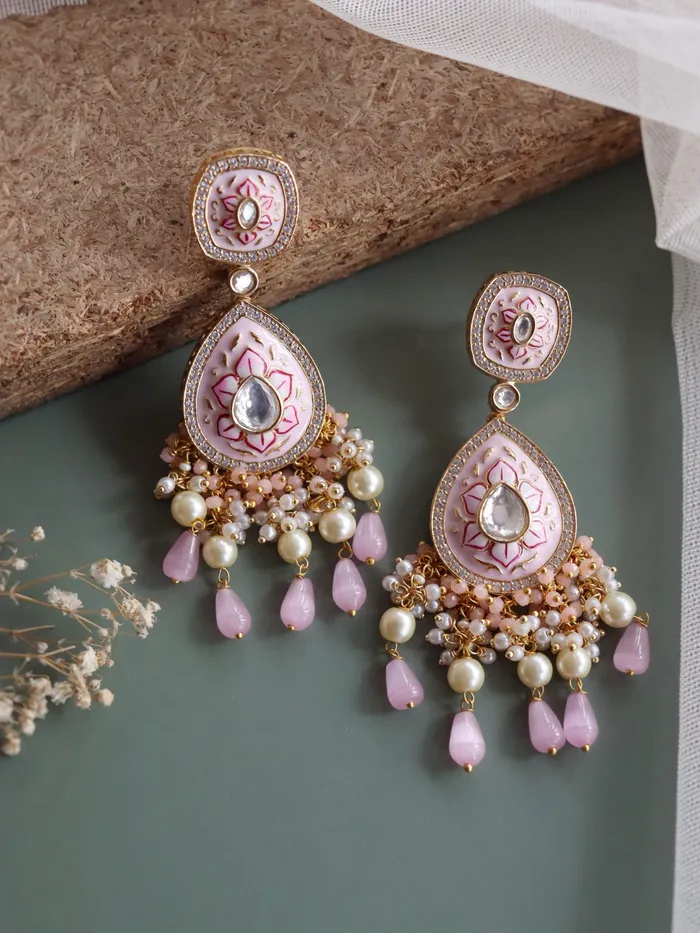 Earrings The Bridal Edit Pastel Pink Kundan Dangler Earrings Curio Cottage Earrings The Bridal Edit Pastel Pink Kundan Dangler Earrings Curio Cottage