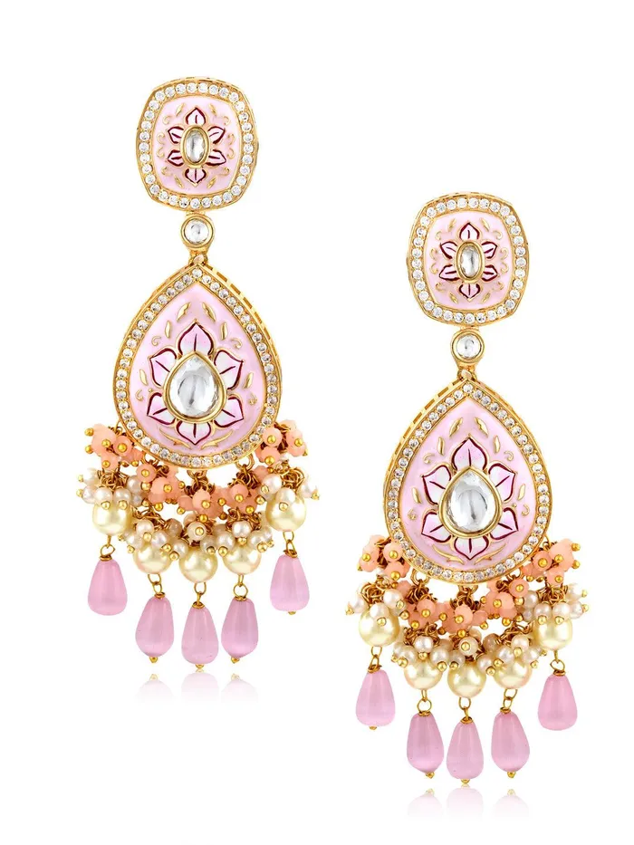 Earrings The Bridal Edit Pastel Pink Kundan Dangler Earrings Curio Cottage Earrings The Bridal Edit Pastel Pink Kundan Dangler Earrings Curio Cottage