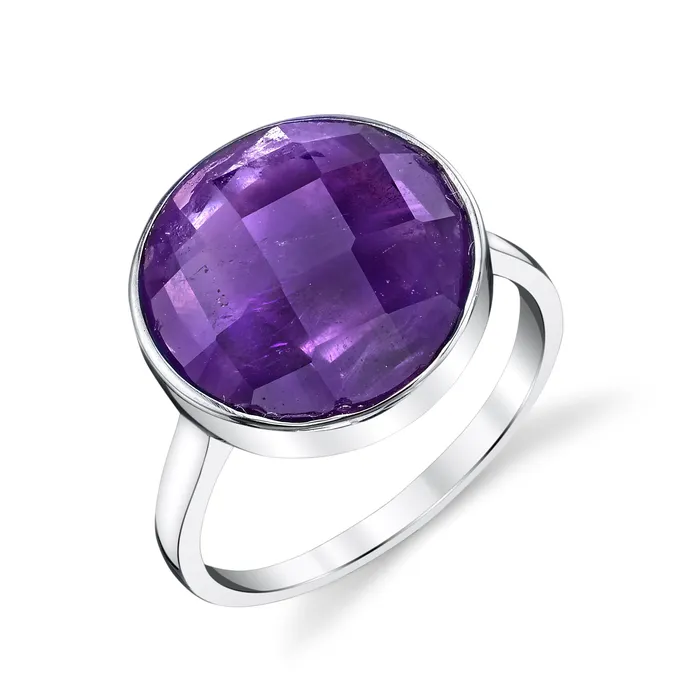 Four Peaks Mining Co Checkerboard Bezel Amethyst Ring Rings