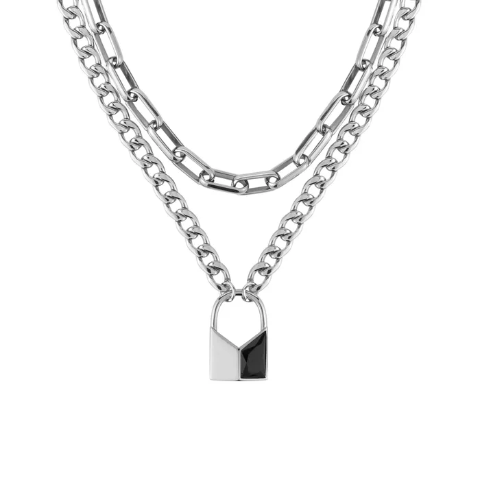Lovers Interlock Faceted Rhinestone Lock Pendant DoubleLayer Necklace Blackheadshop Necklaces Lovers Interlock Faceted Rhinestone Lock Pendant DoubleLayer Necklace Blackheadshop Necklaces