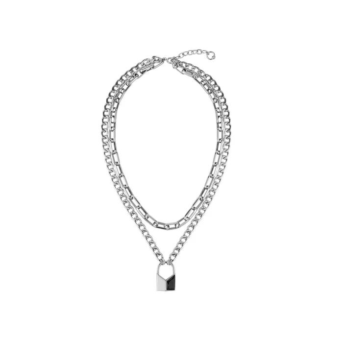 Lovers Interlock Faceted Rhinestone Lock Pendant DoubleLayer Necklace Blackheadshop Necklaces Lovers Interlock Faceted Rhinestone Lock Pendant DoubleLayer Necklace Blackheadshop Necklaces