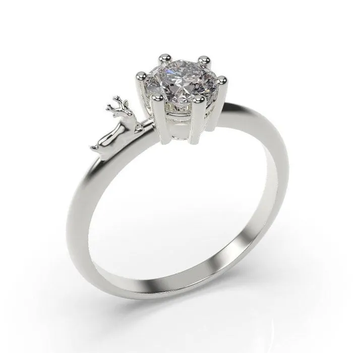 MyUniqueRing Rings Deer Ring Deer Engagement Ring White Gold Deer