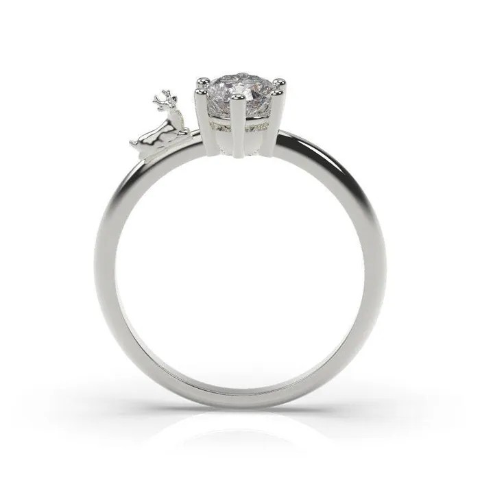 MyUniqueRing Rings Deer Ring Deer Engagement Ring White Gold Deer