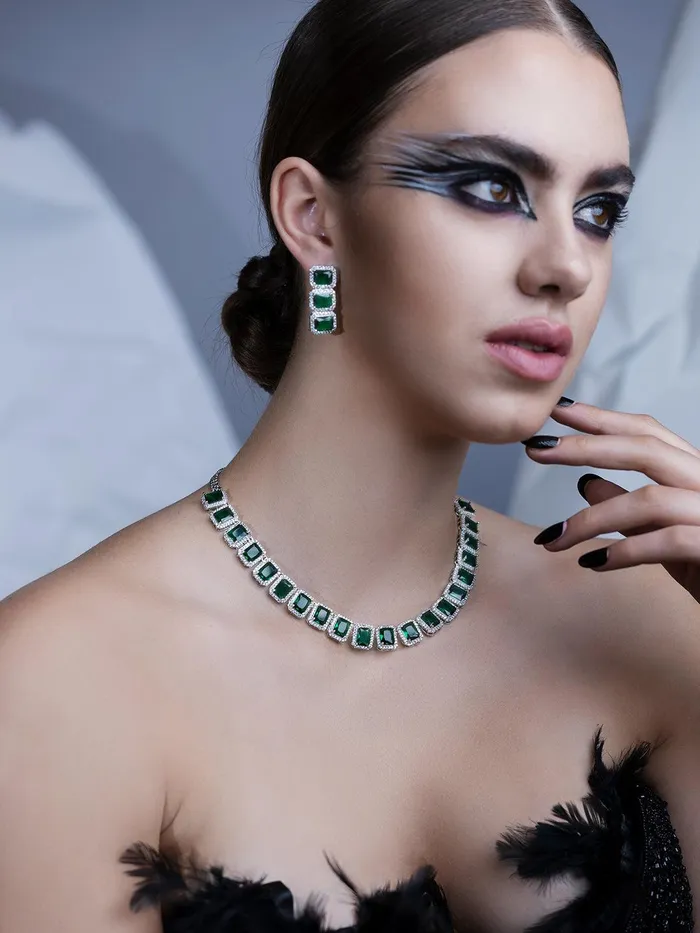 Necklaces Curio Cottage Auric Emerald Green CZ Necklace Set