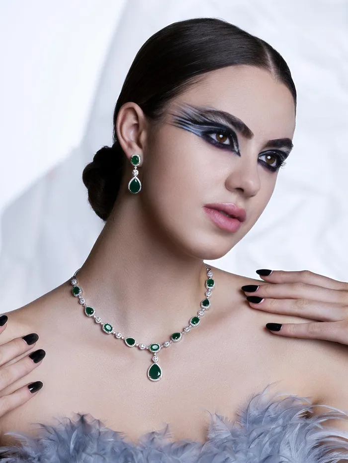 Necklaces Curio Cottage Drop of Emerald CZ Necklace Set
