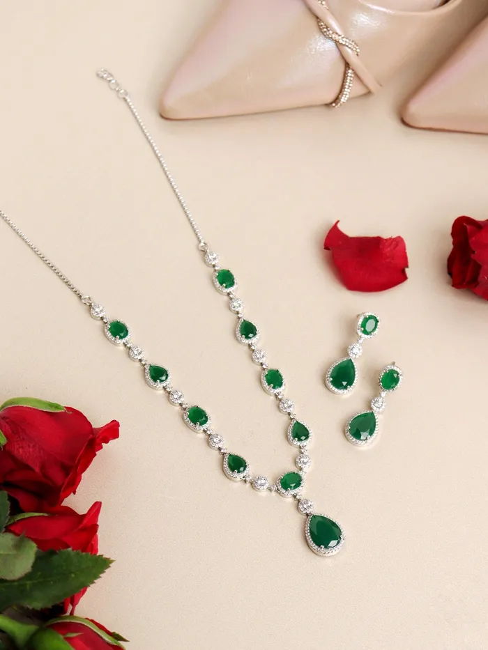 Necklaces Curio Cottage Drop of Emerald CZ Necklace Set Necklaces Curio Cottage Drop of Emerald CZ Necklace Set