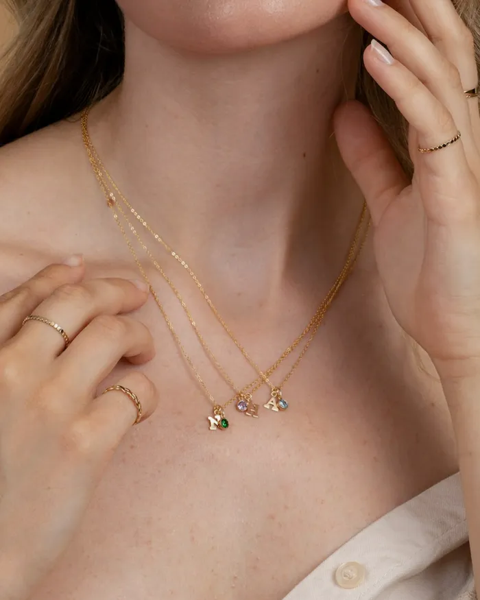 Necklaces ERIJEWELRY Initial F with Birthstone Necklace