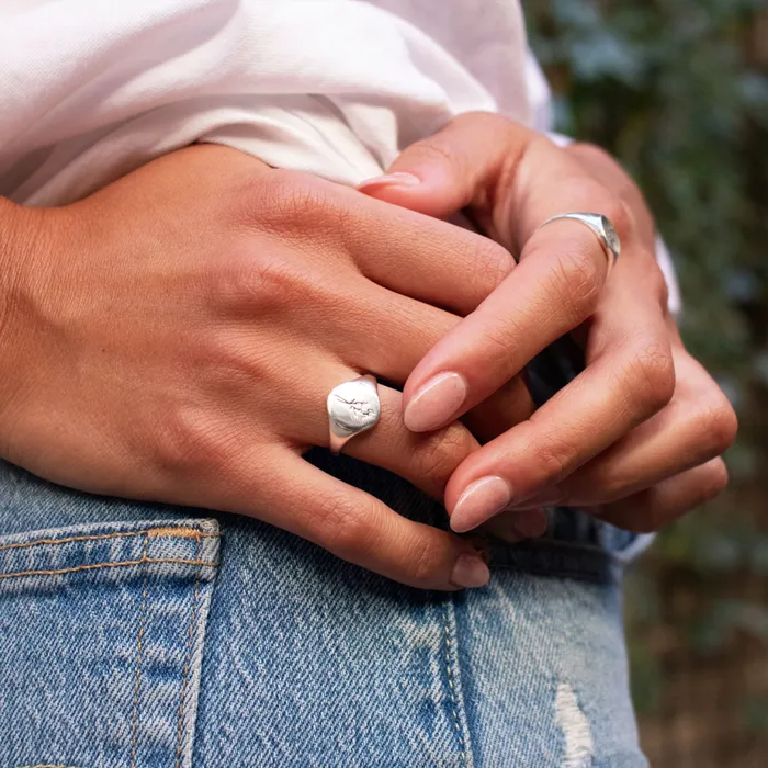 November Birth Flower Signet Ring Silver Lotus Rings