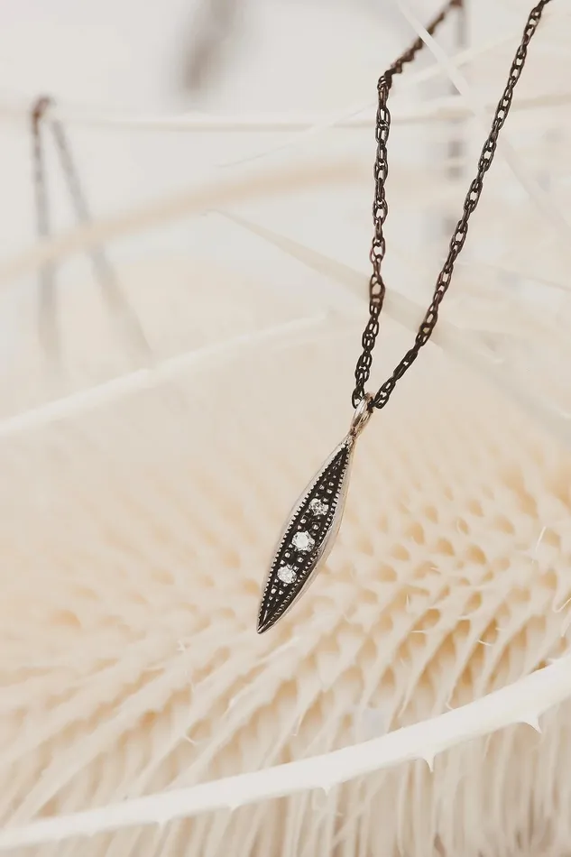 Oxidized Sterling Silver Modern Triple Diamond Peak Necklace Lacee Alexandra Jewelry Necklaces