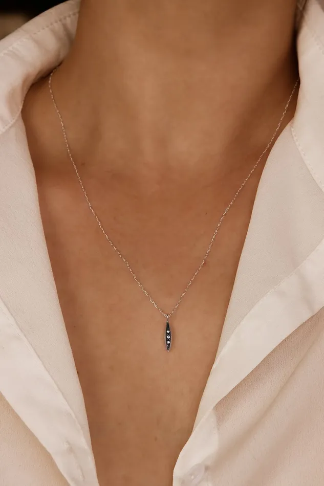 Oxidized Sterling Silver Modern Triple Diamond Peak Necklace Lacee Alexandra Jewelry Necklaces