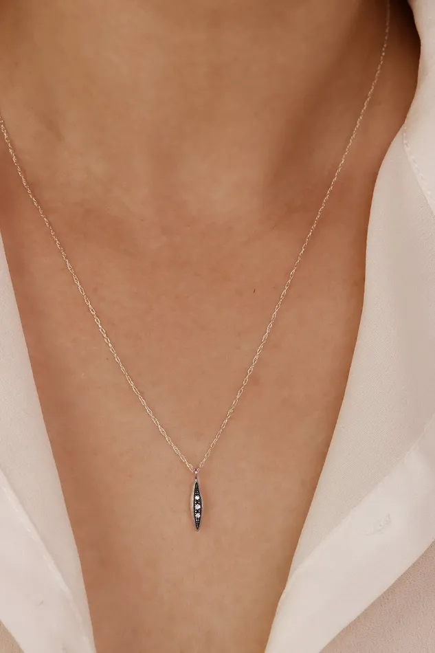 Oxidized Sterling Silver Modern Triple Diamond Peak Necklace Lacee Alexandra Jewelry Necklaces