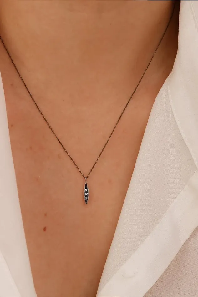 Oxidized Sterling Silver Modern Triple Diamond Peak Necklace Lacee Alexandra Jewelry Necklaces