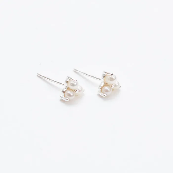 Silver Three Pearls Studs Tashi Rings
