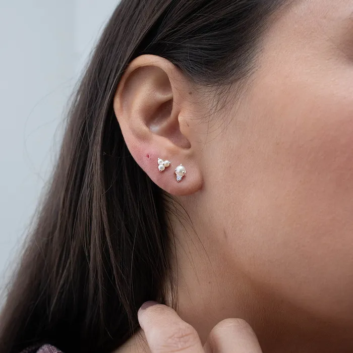 Silver Three Pearls Studs Tashi Rings