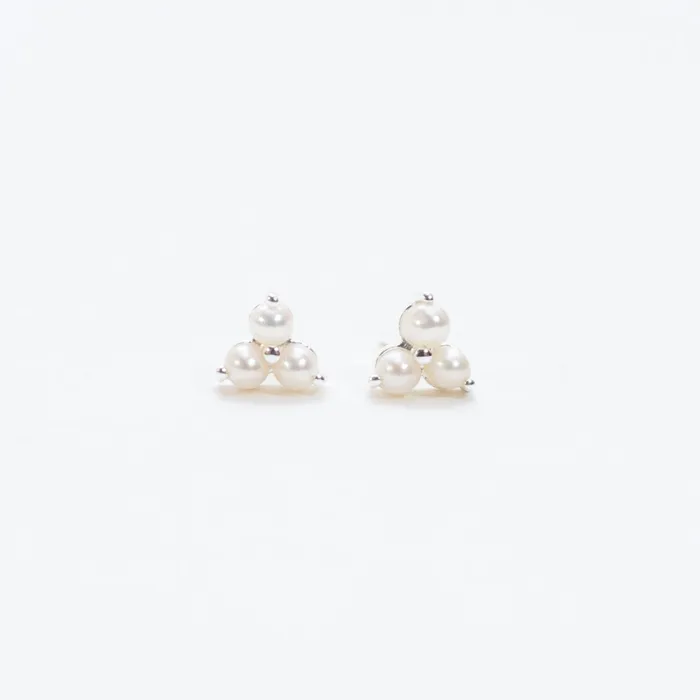 Silver Three Pearls Studs Tashi Rings
