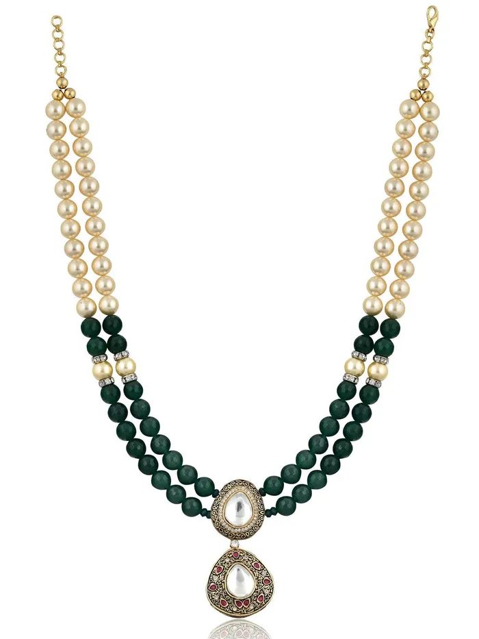 Stone Appeal Double Layered Green Stone and Oyester Pearls Necklace Curio Cottage Necklaces Stone Appeal Double Layered Green Stone and Oyester Pearls Necklace Curio Cottage Necklaces