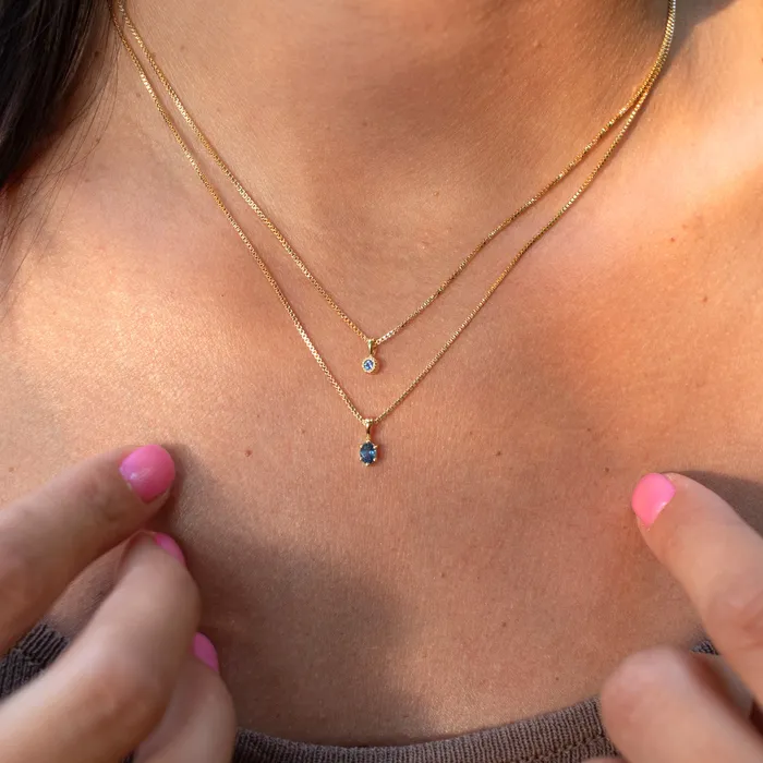 Tashi Necklaces Gold Vermeil Tiny Milgrain Edge Blue Sapphire Necklace